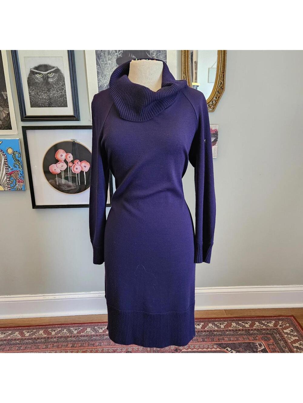 Vintage Dark Purple Cowl Neck Sweater Dress Lemmie for Lina Leonard Medium